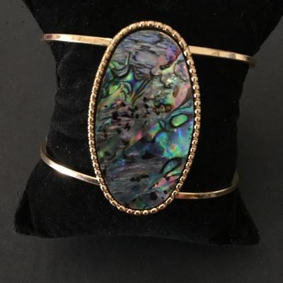 Gold tone, cuff, bracelet, faux shell