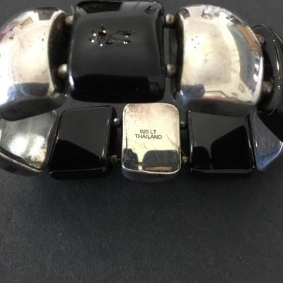 Vintage sterling, silver, and onyx stretch bracelet