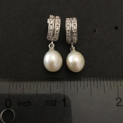 Elegant 925 sterling, silver genuine pearl dangle earrings