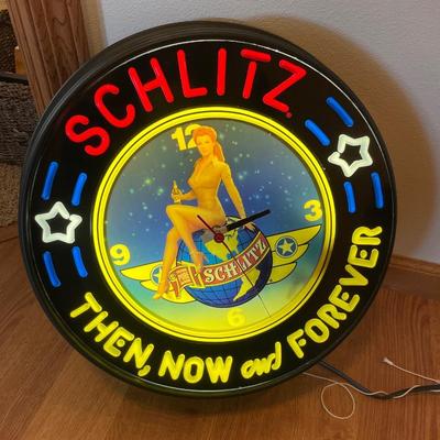 Schlitz neon sign with clock