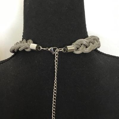 Braided mesh necklace, caller necklace, silver tone, stainless steel