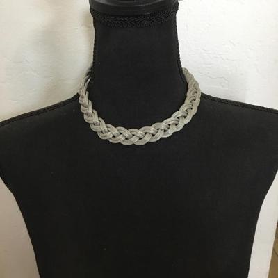Braided mesh necklace, caller necklace, silver tone, stainless steel