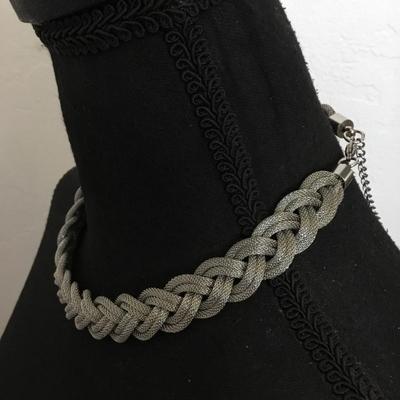 Braided mesh necklace, caller necklace, silver tone, stainless steel