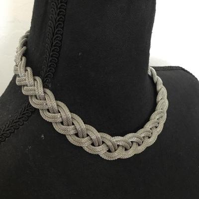 Braided mesh necklace, caller necklace, silver tone, stainless steel