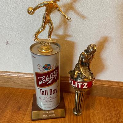 1979 Schlitz bowling trophy and tap handle