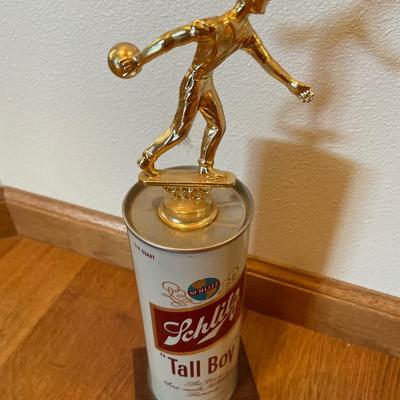 1979 Schlitz bowling trophy and tap handle