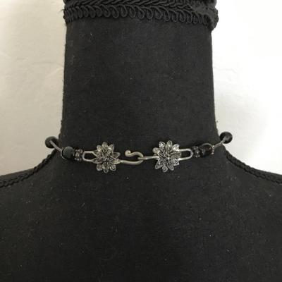 Vintage black glass bead tassel statement, necklace