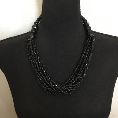 Cool vintage jet black faux, glass statement, necklace