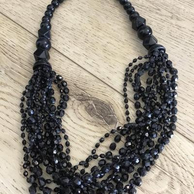 Cool vintage jet black faux, glass statement, necklace