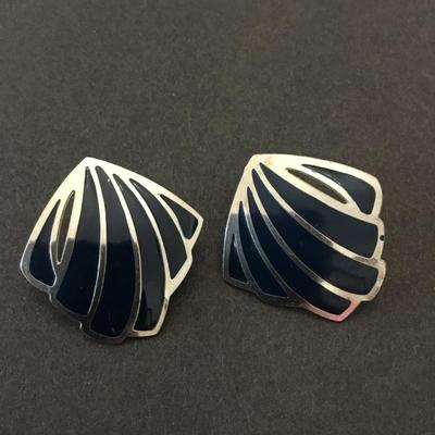 Vintage Silver-tone blue enamel square stud earrings