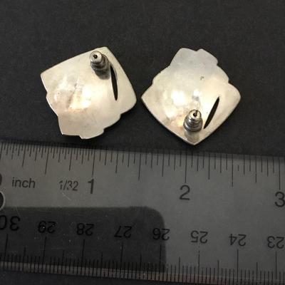 Vintage Silver-tone blue enamel square stud earrings