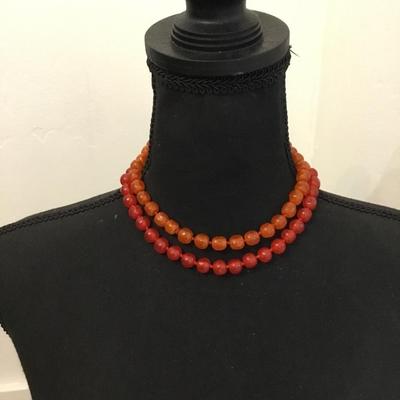 Beautiful vintage hand knotted, natural carnelian pearl necklace double strand choker style