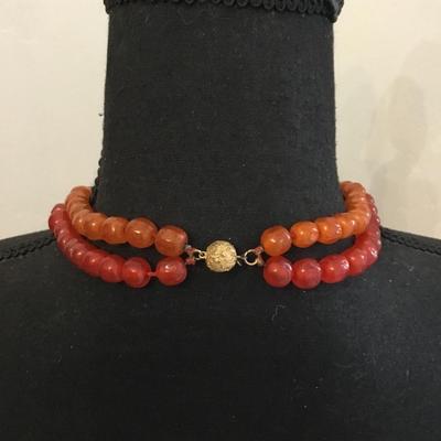 Beautiful vintage hand knotted, natural carnelian pearl necklace double strand choker style