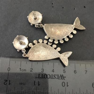 Beautiful, colorful metal enamel fish statement earrings