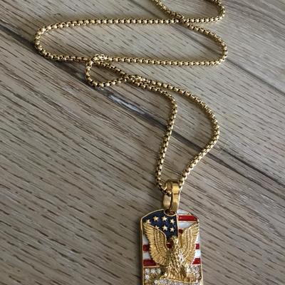 Stainless steel military soldier eagle necklace very nice gold tone chain