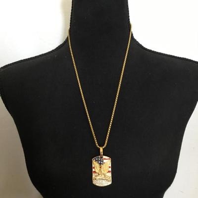 Stainless steel military soldier eagle necklace very nice gold tone chain