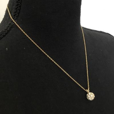 Beautiful very nice crystal rhinestone ball pendant gold tone, chain necklace. Very nice quality.