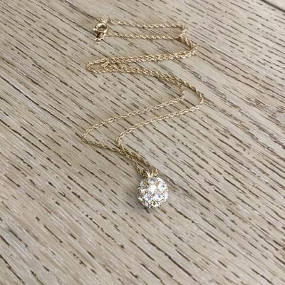 Beautiful very nice crystal rhinestone ball pendant gold tone, chain necklace. Very nice quality.