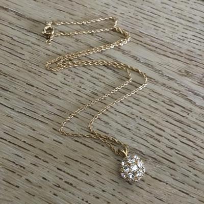 Beautiful very nice crystal rhinestone ball pendant gold tone, chain necklace. Very nice quality.