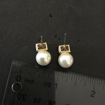 Crystal and faux pearl stud earrings