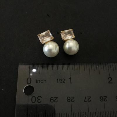 Crystal and faux pearl stud earrings
