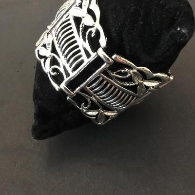 vintage, extra wide, chunky silver tone, metal panel bracelet