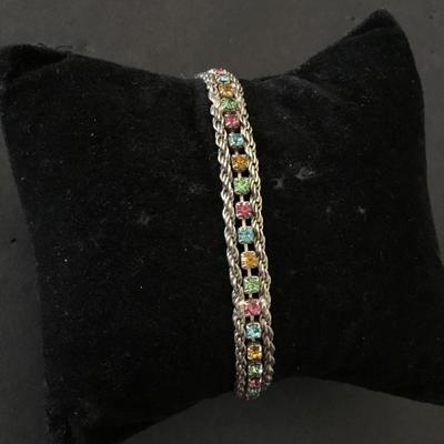 Beautiful multicolored rhinestone bracelet, silver tone very nice