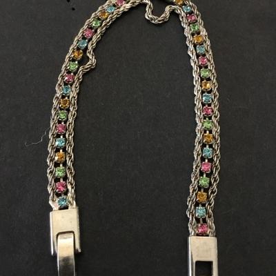 Beautiful multicolored rhinestone bracelet, silver tone very nice