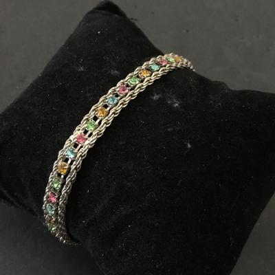 Beautiful multicolored rhinestone bracelet, silver tone very nice