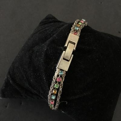 Beautiful multicolored rhinestone bracelet, silver tone very nice