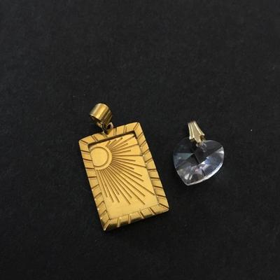 Beautiful pendants, crystal heart pendant and Sunburst stainless steel gold tone pendant