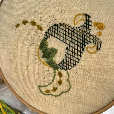 Needlework kits and yarns, Collection of hand needles, wooden needle holders, sewing kits
