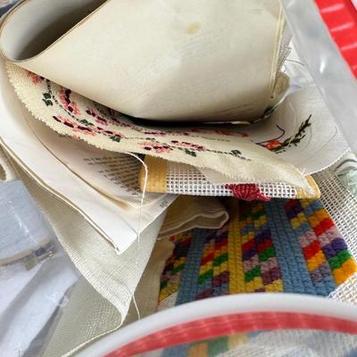 Needlework kits and yarns, Collection of hand needles, wooden needle holders, sewing kits