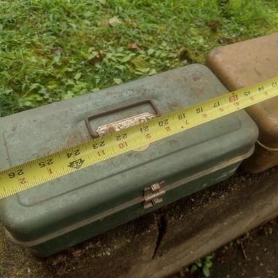 Pair of Vintage Metal Tackle Boxes and Includes My Buddy Tackle Box and a Penn Peerless #9 Fishing Reel