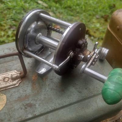 Pair of Vintage Metal Tackle Boxes and Includes My Buddy Tackle Box and a Penn Peerless #9 Fishing Reel