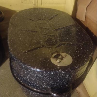 Collection of Enamel Graniteware Water Bath Canning Pots and Roasting Pan