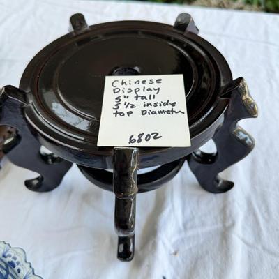 Chinese wooden stands, ceramic lotus flower candle holder, Asian enamel bowl