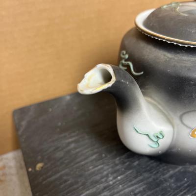 Sale Photo Thumbnail #187: Fantastic Moriage dragonware teapot with chippy spout and Cambridge 3 arm candelabra