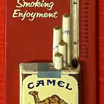 Vintage Tin Camel Advertising Sign With Thermometer
