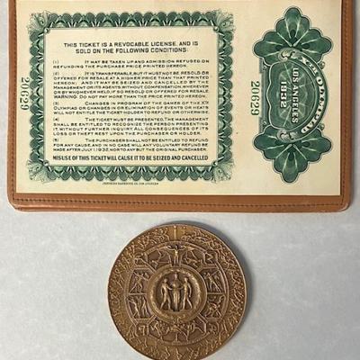 1932 Olympics Ticket & 1959 USA-USSR Track & Field Commemorative Medal
