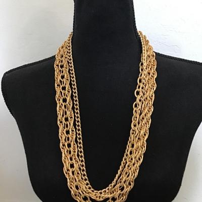Gorgeous vintage 1970s gold tone, statement, necklace, multi layered