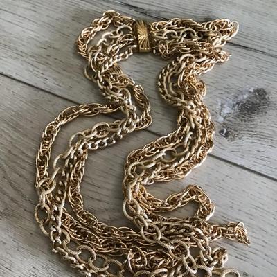 Gorgeous vintage 1970s gold tone, statement, necklace, multi layered