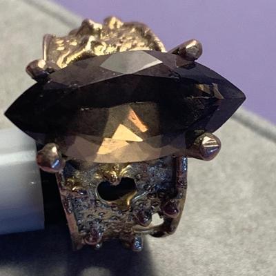 Large 14k Estate Ring w/ Amber Stone 6.2 grams - Ring Size 7