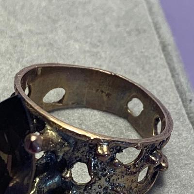 Large 14k Estate Ring w/ Amber Stone 6.2 grams - Ring Size 7
