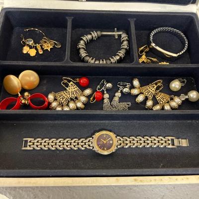Sale Photo Thumbnail #221: Vintage box with assortment of bracelets and clip earrings