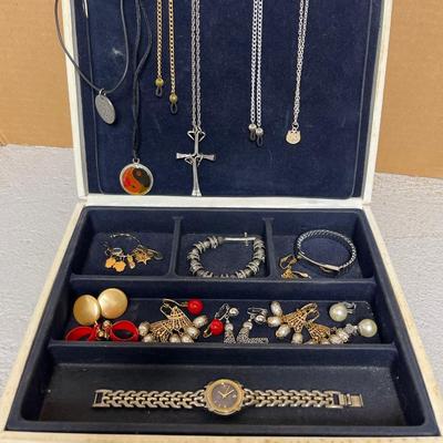 Sale Photo Thumbnail #219: Vintage box with assortment of bracelets and clip earrings