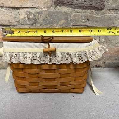 Sale Photo Thumbnail #246: 1992 hinged, lidded sewing basket with liner and 1991 two-handled basket with liner and protector