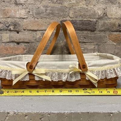 Sale Photo Thumbnail #249: 1992 hinged, lidded sewing basket with liner and 1991 two-handled basket with liner and protector