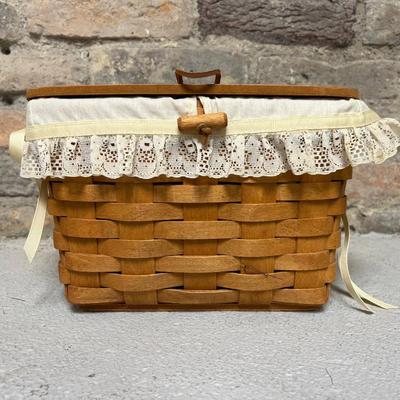Sale Photo Thumbnail #244: 1992 hinged, lidded sewing basket with liner and 1991 two-handled basket with liner and protector
