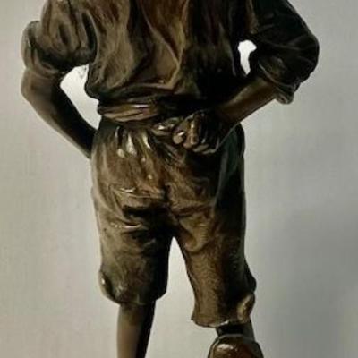 Vintage Bronze Sculpture Of Boy By Sculptor Herlinger